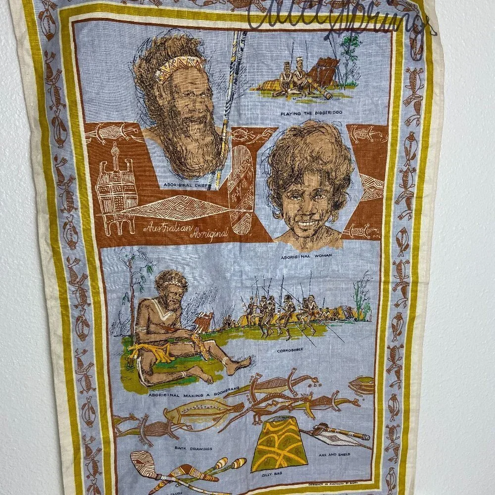 Vintage NEW Australian Aboriginal Tea Towel Pure Linen 21